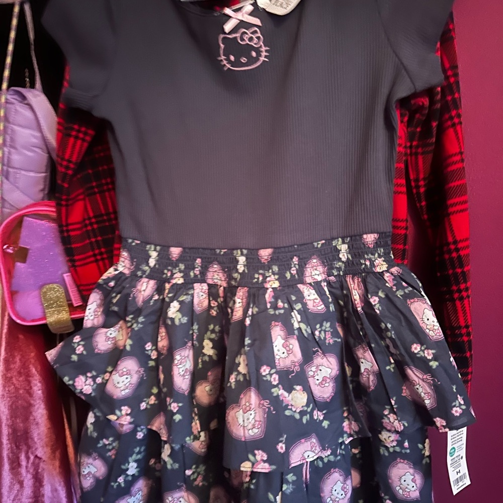 Hello Kitty Black & Pink Floral Skirted Dress